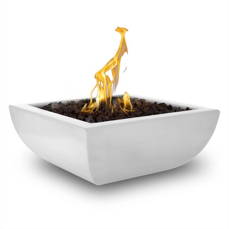 The Outdoor Plus 24 Square Avalon Fire Bowl - GFRC Concrete - White - Match Lit - Liquid Propane OPT-AVLFO24-LIM-LP